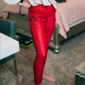 Red Leather Skinny Pants